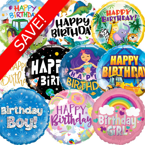 18 inch Children's Birthday Foil Pack (50 Balloons)