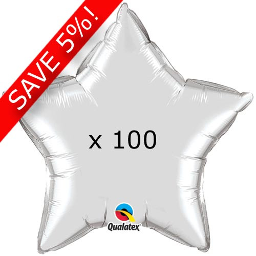 100 x 20" Silver Star Foil Balloons - UNPACKAGED