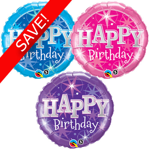 18 inch Birthday Sparkle Mixed Colour Foil Pack (45 Balloons)