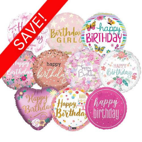 18 inch Female Birthday Foil Pack (50 Balloons)