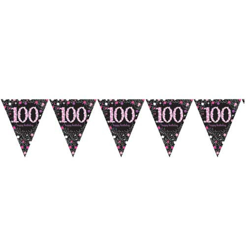 Black & Pink Sparkling 100th Birthday Bunting - 4m (1)