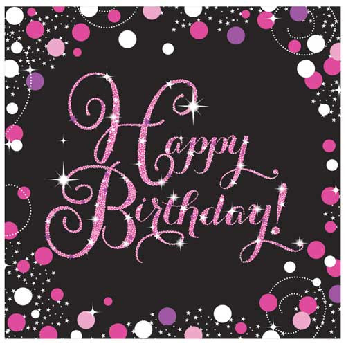 Black & Pink Sparkling Happy Birthday Paper Napkins (16)