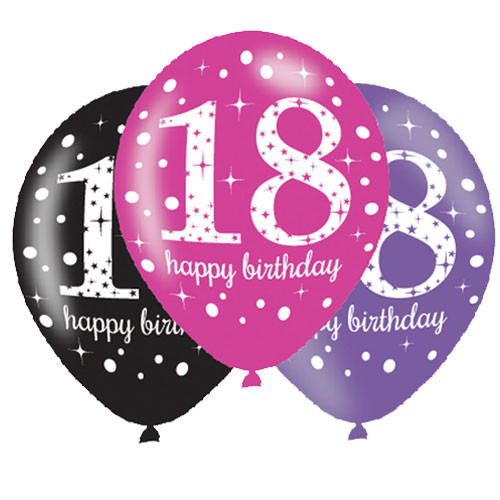 11 inch Black & Pink Sparkling 18th Birthday Latex Balloons (6)