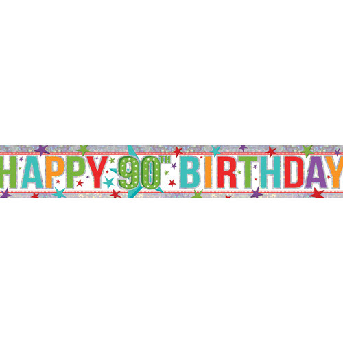 90th Birthday Multi Colour Holographic Foil Banner - 2.7m (1)