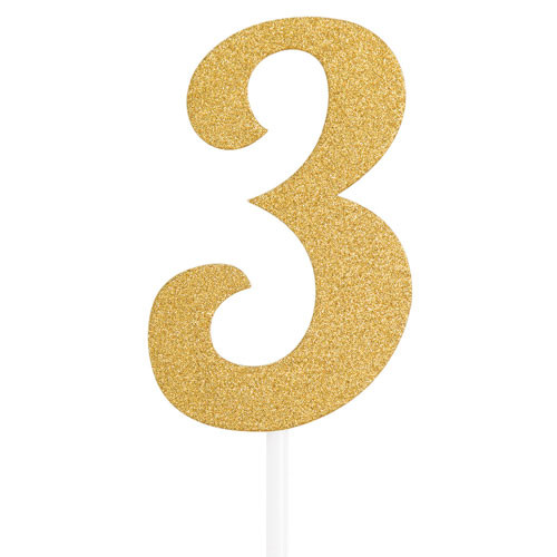 Gold Glitter Number 3 Cake Topper (1)