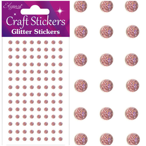 4mm Rose Gold Glitter Gem Craft Stickers (112)