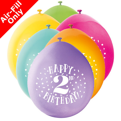 9 inch 2nd Birthday Neck Up Assorted Latex Balloons (10)