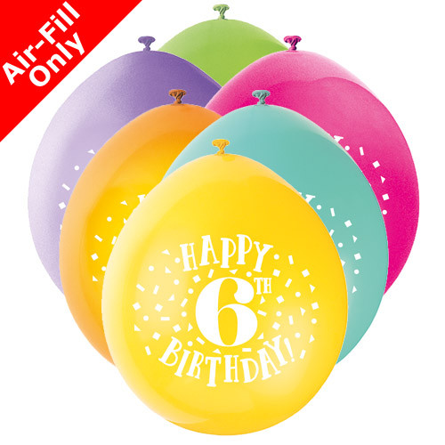 9 inch 6th Birthday Neck Up Assorted Latex Balloons (10)