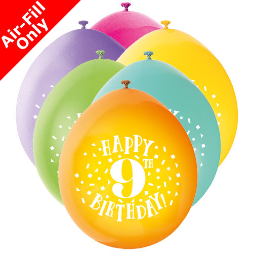 9 inch 9th Birthday Neck Up Assorted Latex Balloons (10) 9 inch 9th Birthday Neck Up Assorted Latex Balloons (10)