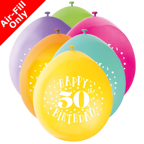 9 inch 50th Birthday Neck Up Assorted Latex Balloons (10)