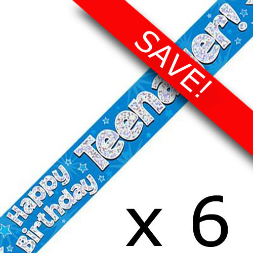 Pack of 6 Teenager Birthday Blue Banner - 2.7m