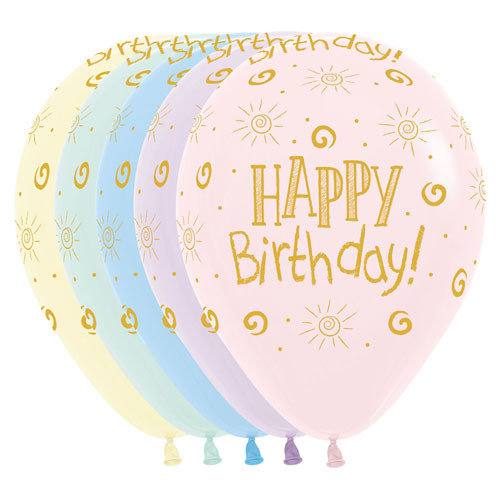 12 inch Birthday Sunshine Pastel Assorted Latex Balloons (25)