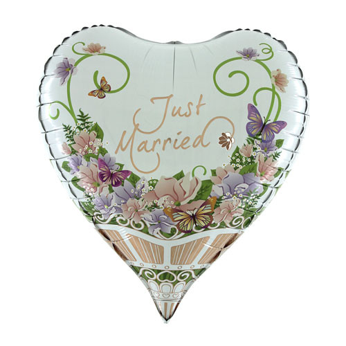 23 inch 3D Just Married Heart Flowers Foil Balloon (1)