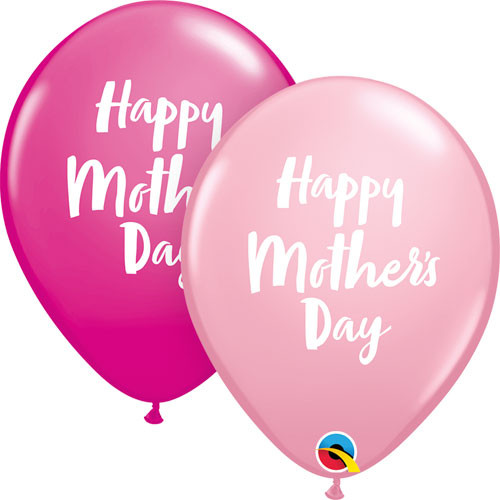 11 inch Mother's Day Pink and Berry Script Latex Balloons (25)