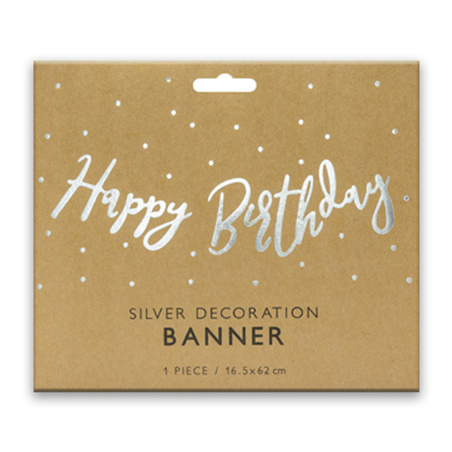 Happy Birthday Silver Foil Script Paper Banner - 62cm (1)