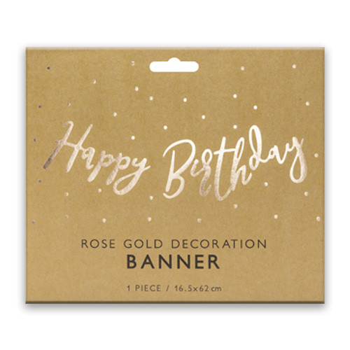 Happy Birthday Rose Gold Foil Script Paper Banner - 62cm (1)