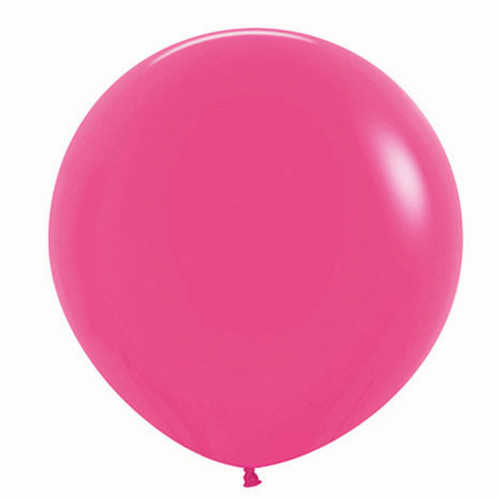 A bright pink fuchsia balloon with a diameter of 24", manufactured by Sempertex.