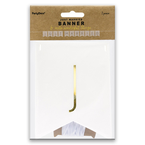 Just Married White & Gold Paper Pennant Garland - 1.55m (1)