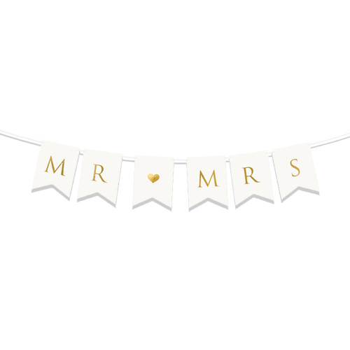 Mr Mrs White & Gold Paper Pennant Garland - 85cm (1)