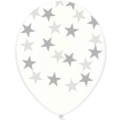 12 inch Silver Star Crystal Clear Latex Balloons (50)