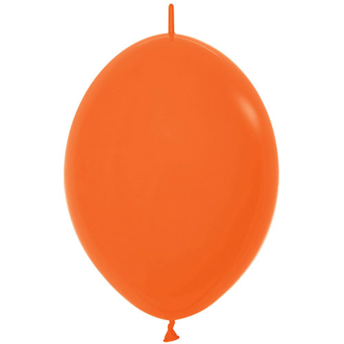A bright orange linking balloon with a diameter of 12 inches, manufactured by Sempertex.
