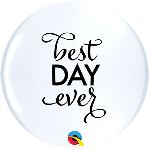 11 inch Best Day Ever Top Print White Latex Balloons (50)