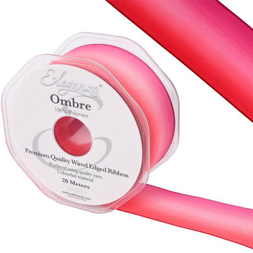 Bright Pink Ombre Wired Edge Ribbon - 38mm x 20m (1)