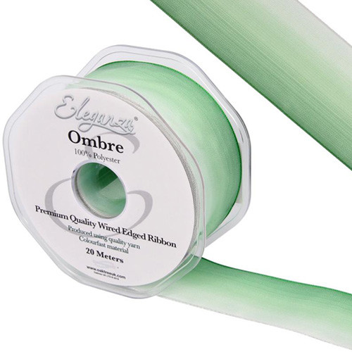 Green Ombre Wired Edge Ribbon - 38mm x 20m (1)