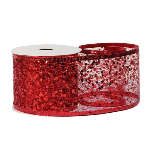 Red Glitter Mesh Ribbon - 6cm x 9m (1)