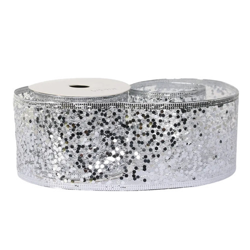 Silver Glitter Mesh Ribbon - 6cm x 9m (1)