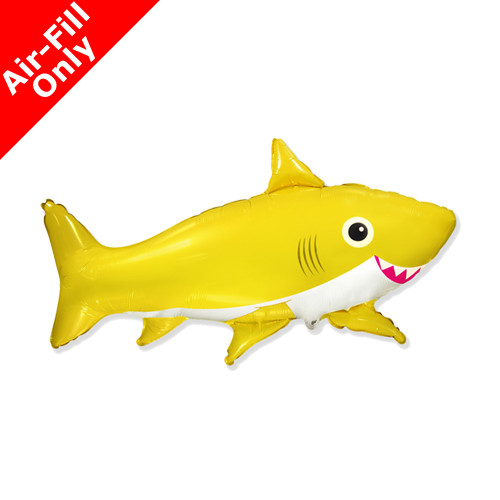 14 inch Happy Yellow Shark Foil Balloon (1) - UNPACKAGED
