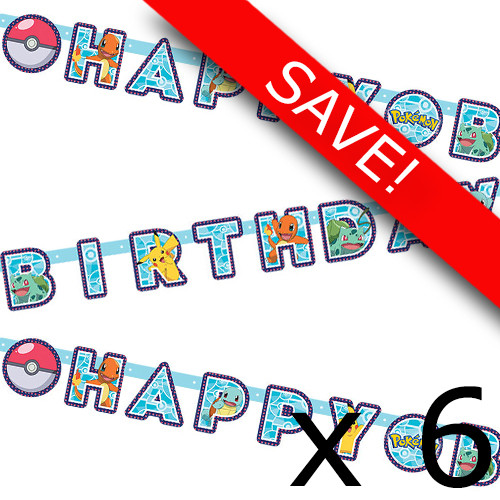 Pack of 6 Pokemon Happy Birthday Letter Paper Banner - 2.18m