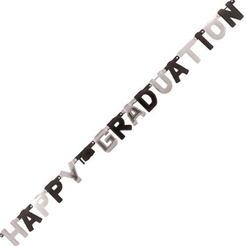 Black & Silver Happy Graduation Letter Banner - 2.52m (1)