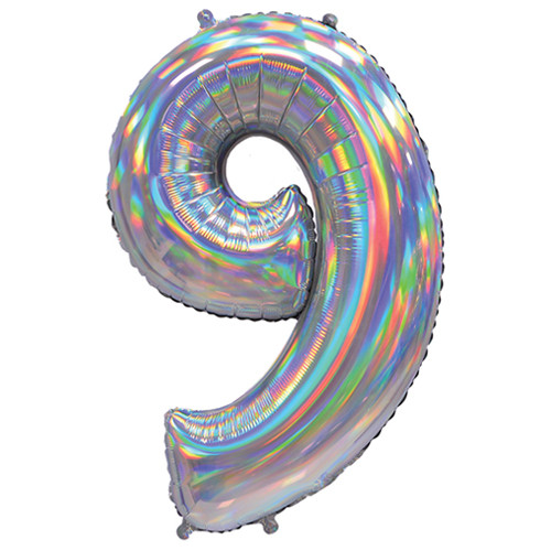 30 inch Iridescent Silver Number 9 Foil Balloon (1)