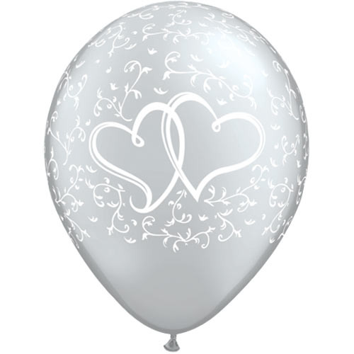 11 inch Silver Entwined Hearts Latex Balloons (25)