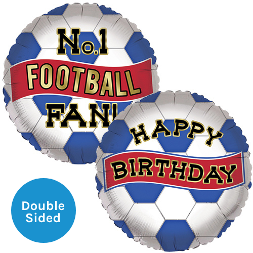 An 18 inch Birthday No.1 Football Fan Blue Red Foil Balloon, manufactured by Sensations. An 18 inch Birthday No.1 Football Fan Blue Red Foil Balloon, manufactured by Sensations.