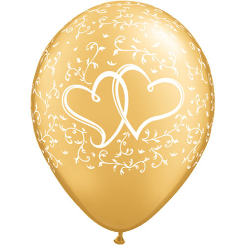11 inch Gold Entwined Hearts Latex Balloons (25)