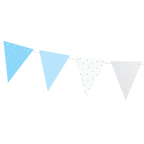 Blue, White & Silver Pattern Birthday Paper Bunting - 2.1m (1)