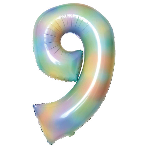 34 inch Pastel Rainbow Number 9 Foil Balloon (1)