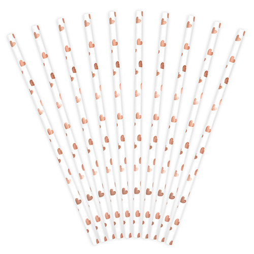 Hearts Metallic Rose Gold Paper Straws (10)