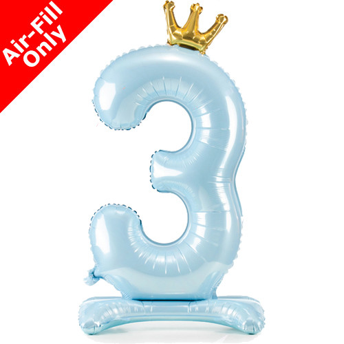 33 inch Sky Blue Crown Number 3 Standing Foil Balloon (1)