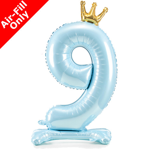 33 inch Sky Blue Crown Number 9 Standing Foil Balloon (1)