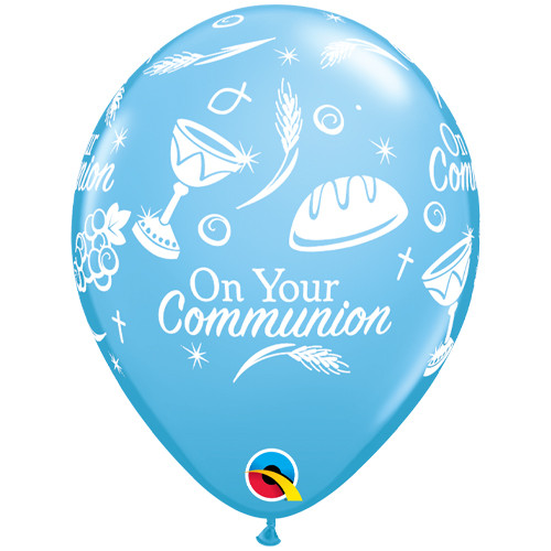 11 inch Pale Blue Communion Symbols Latex Balloons (25)