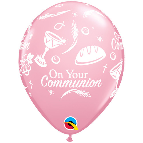 11 inch Pink Communion Symbols Latex Balloons (25)