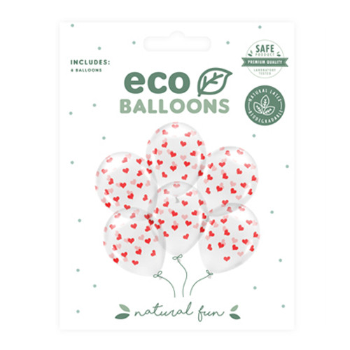 12 inch Red Heart Crystal Clear Eco Latex Balloons (6)