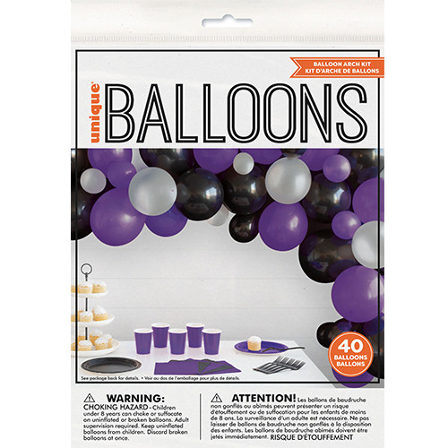 Black, Purple and Silver Arch DIY Latex Balloon Kit (1)