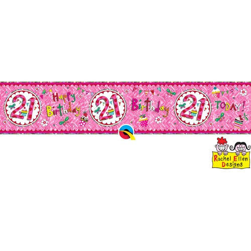 Rachel Ellen Age 21 Perfect Pink Foil Banner - 2.6m (1)