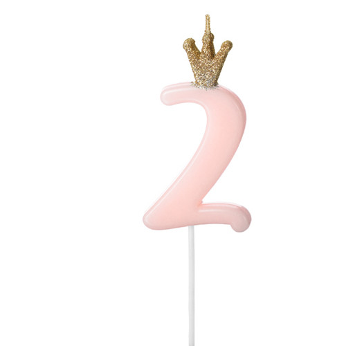 9.5cm Number 2 Light Pink & Gold Crown Candle (1)