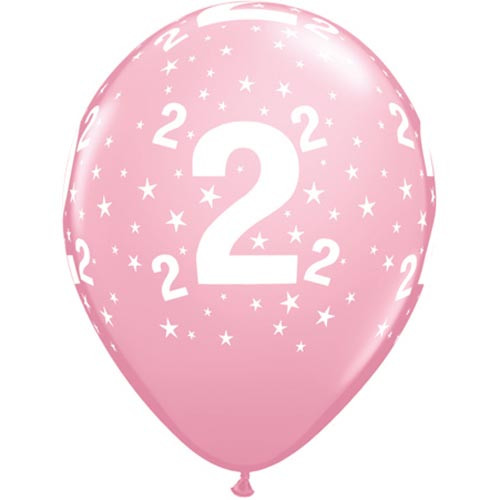 11 inch Number 2 Stars Pink Latex Balloons (6)