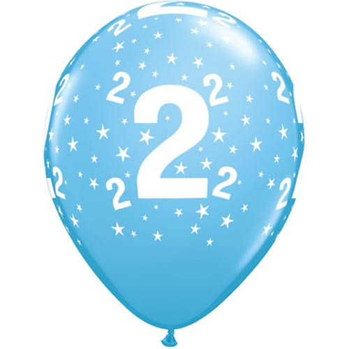 11 inch Number 2 Stars Pale Blue Latex Balloons (6)